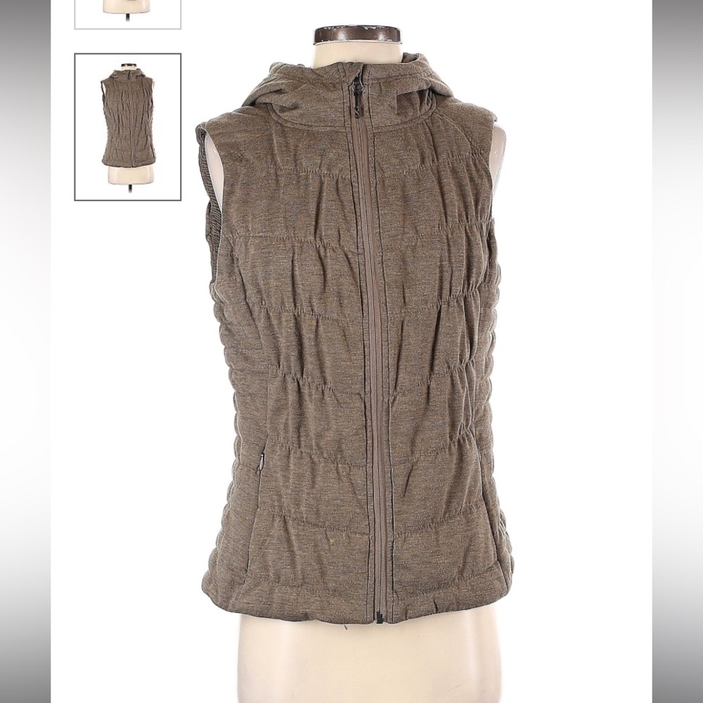 Be By Blanc Noir Womens Small Down Hooded Vest Puffer Quilted brown